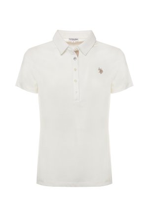Polo bianco con colletto classico, patta con bottoni e logo ricamato sul petto. Realizzato in tessuto morbido e dalla texture piacevole.