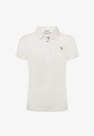 Polo bianco con colletto classico, patta con bottoni e logo ricamato sul petto. Realizzato in tessuto morbido e dalla texture piacevole.