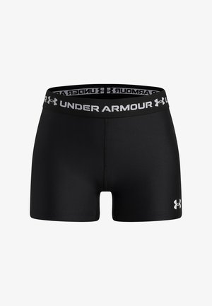 Černé kompresní šortky vyrobené z hladké, pružné tkaniny. Mají elastický pas s logem a minimální počet švů pro pohodlí.