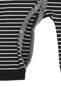 Langärmliger Body in Marineblau und Weiß mit Druckknöpfen an der Seite und am Kragen. Weicher Stoff mit gerippten Bündchen und Halsausschnitt.