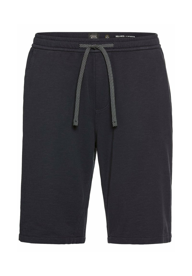 Mørkegrå shorts lavet af blødt stof, med en elastisk talje og en kontrastfarvet snor samt sidelommer.