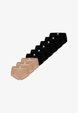 Set aus Damen-Slips in Schwarz und Nude, mit Spitzenbesatz, weichem Stoff und komfortablem High-Waist-Design.