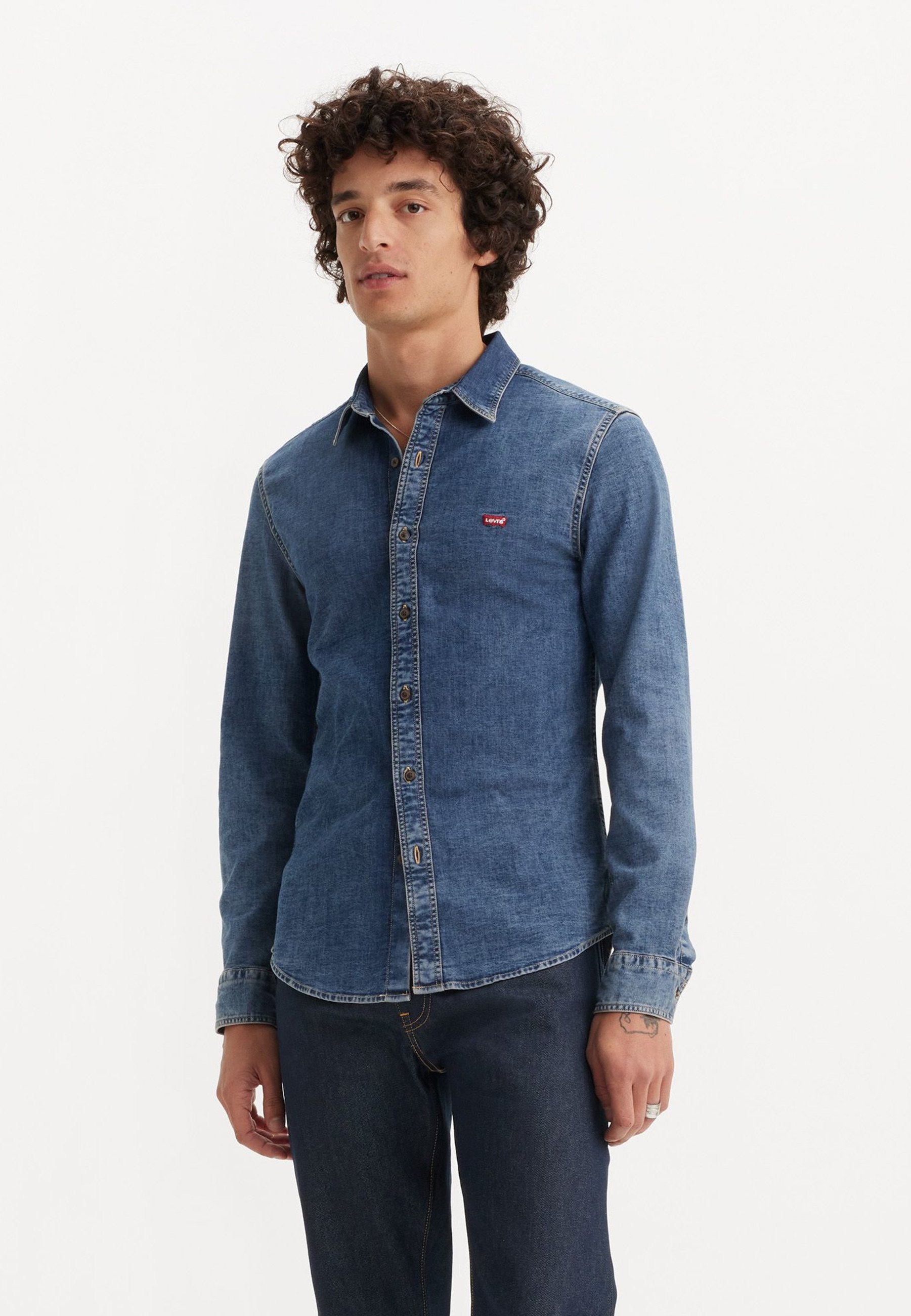 Chemise Femme Vintage Western Fashions – Bleu Nacré Manches Longues – Broderie 15,5 -34