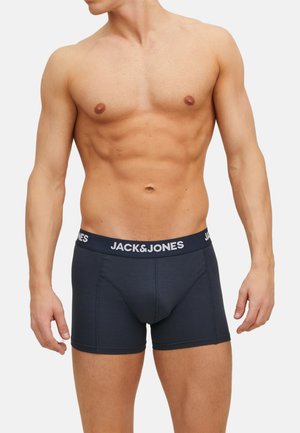 Dunkelblaue Boxershorts mit enganliegendem Schnitt, aus weicher Baumwolle, mit einem kontrastierenden Bund, der das Logo "JACK & JONES" trägt.