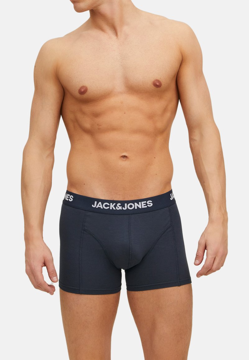 Donker marineblauwe boxer briefs met een strakke pasvorm, gemaakt van zacht katoen, met een contrasterende tailleband met het logo "JACK & JONES".
