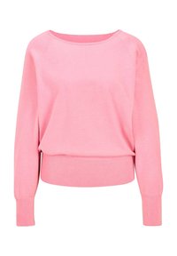 Hellrose Sweatshirt mit lässiger Passform, Rundhalsausschnitt, geripptem Saum und Bündchen. Weiche Textur mit dezenten Nahtdetails an den Schultern.
