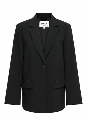 Blazer nero con colletto a revers, chiusura con un pulsante, due tasche frontali e maniche lunghe. Tessuto liscio con una vestibilità sartoriale.