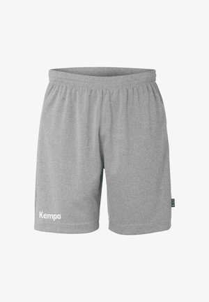 Grå atletiske shorts lavet af blødt, struktureret stof. Elastisk talje. "Kempa" logo trykt i hvidt på venstre ben.