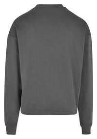 Sweat-shirt à manches longues gris foncé avec poignets et ourlet côtelés, vu de dos sur fond blanc uni.