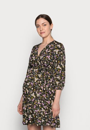 FLORAL FRILL WRAP MINI - Day dress - black pattern