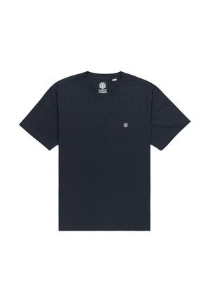 Navyblauw T-shirt met korte mouwen van katoen, met een klein logo op de borst en een klassieke ronde hals. Zachte textuur en reguliere pasvorm.