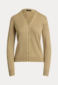 Rib Knit Linen Blend V Neck Cardigan - Kardigan - camel