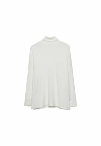 Maglione bianco a collo alto a coste con maniche lunghe, caratterizzato da una vestibilità comoda e un orlo curvo. Il tessuto testurizzato �è morbido e leggero.