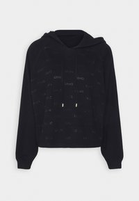 Hoodie en maille noir à manches longues avec un motif de texte "LIU JO" subtil et répété et des cordons avec embouts métalliques au niveau du col.