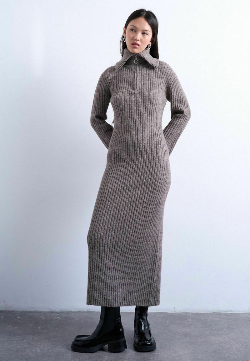 topshop grey jumper dress Topshop Knitted TSLOLLY Midi - Jumper dress - chocolate brown/brown