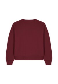 Sweatshirt bordeaux avec un col rond, des manches longues et une coupe décontractée. Fabriqué en tissu doux avec des accents côtelés aux poignets et à l'ourlet.