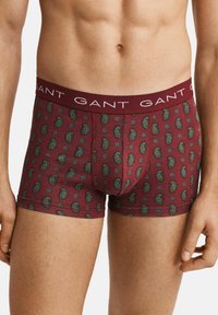 Bordeauxrode boxer briefs met een paisley patroon in blauw en groen, voorzien van een brede tailleband met het GANT-logo en een aansluitend ontwerp. Gemaakt van katoen.