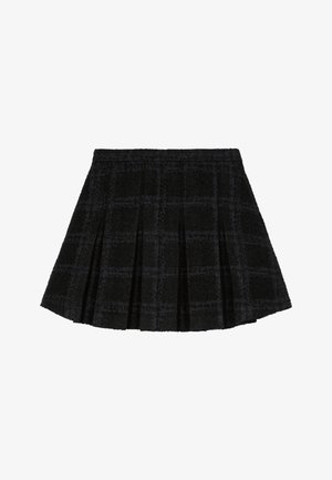 Falda plisada de cuadros negros, hecha de una tela texturizada, con una cinturilla ajustada y una forma acampanada. Ideal para un estilo versátil.