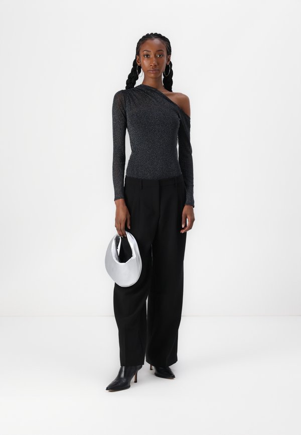 Long-Sleeve Asymmetrical Draped Mesh Bodysuit - Long sleeved top3