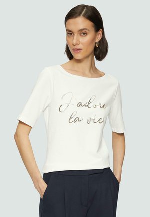 s.Oliver BLACK LABEL MIT PAILLETTEN-SCHRIFTZUG - T-Shirt print - ecru