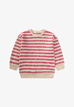 Rood en crèmekleurig gestreept sweatshirt met lange mouwen, een ronde halslijn en geribbelde manchetten en zoom. Zachte textuur met een casual ontwerp.