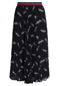 Gonna nera plissettata con un motivo di insetti rosso e bianco. Presenta una comoda vita elastica larga con dettagli rossi. Tessuto morbido.