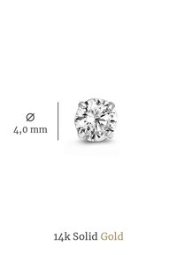 Runde Steckerohrringe mit einem 4,0 mm klaren Diamanten, gefasst in 14 Karat massivem Gold mit polierter Oberfläche und sicherer Krappenfassung.