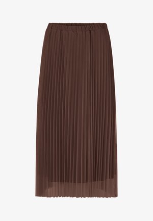 Bruine geplooide rok van lichtgewicht stof, met een elastische tailleband en een vloeiende, enkel lengtedesign.