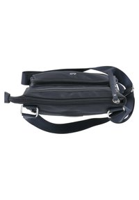 Borsa a tracolla blu realizzata in materiale sintetico, dotata di più scomparti con zip, di una tracolla regolabile e di dettagli in metallo color argento.