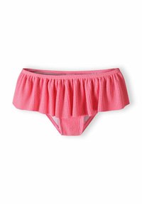 Slip in bikini rosa con tessuto testurizzato, dotato di una vita arricciata e un design semplice. Il colore è brillante e vivace.