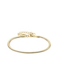 Bracciale dorato con un design a catena a serpente flessibile, dotato di un gancio e di una catena di estensione regolabile per la personalizzazione della taglia.
