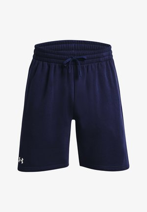 Navy urheilushortsit, jotka on valmistettu pehmeästä kankaasta. Shortsissa on joustava vyötärönyöri ja pieni valkoinen logo vasemmalla alareunassa.