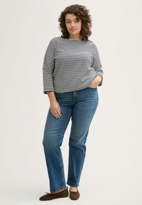 TOM TAILOR PLUS SIZE - MIT KNOPF-DETAILS - Long sleeved top - offwhite navy regular stripe