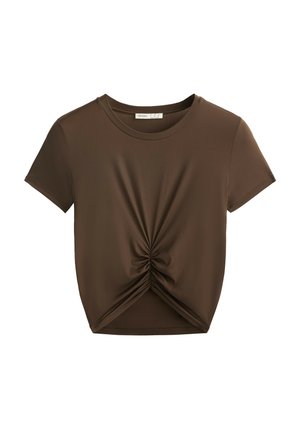 OYSHO SHORT-SLEEVES CROP RUCHED - T-Shirt print - brown