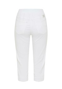 Witte katoenen capri-broeken met een zachte elastische tailleband, twee achterzakken en opgerolde zomen voor een relaxte pasvorm.