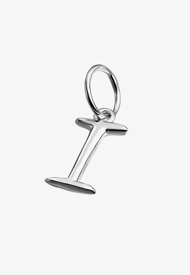 Encanto de plata en forma de letra "I" con acabado suave y pulido. Presenta un lazo para su sujeción a joyería. Forma ovalada con bordes redondeados.