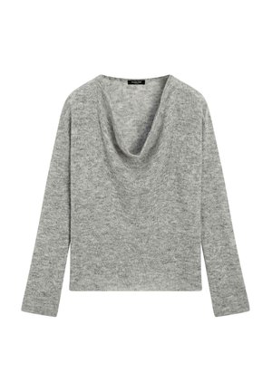 Maglione in morbido knit grigio chiaro a maniche lunghe con scollo ampio a cappuccio e orlo dritto.