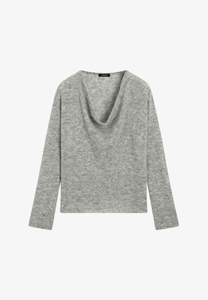Maglione in morbido knit grigio chiaro a maniche lunghe con scollo ampio a cappuccio e orlo dritto.