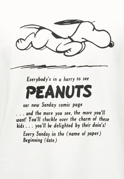 Ο Snoopy τρέχει πάνω από το κείμενο που προωθεί τη σελίδα κόμικ Peanuts Κυριακής, αναδεικνύοντας τη γοητεία και το χιούμορ της για τους αναγνώστες.