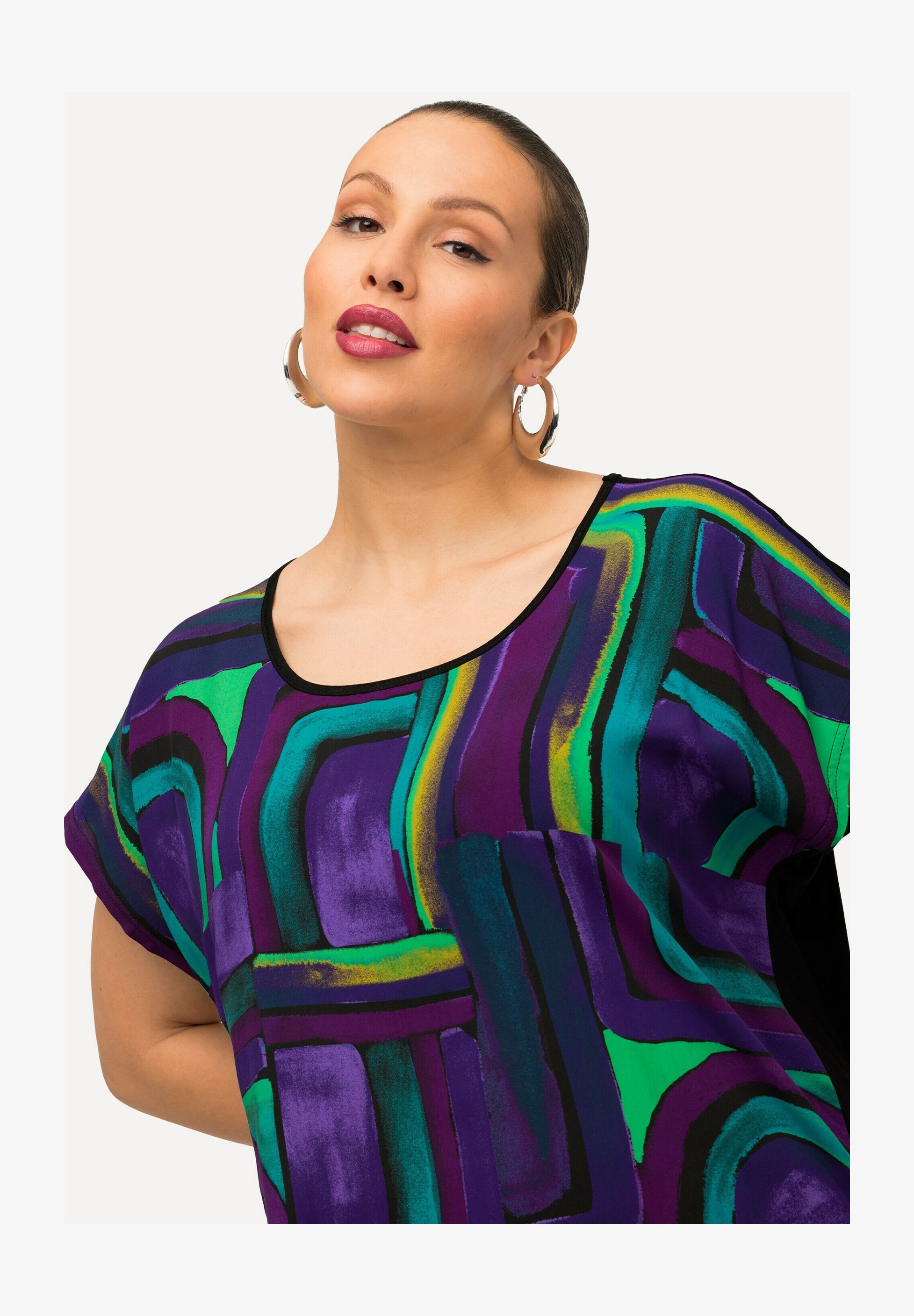 Ulla Popken T-Shirt Con Maniche In Pizzo, Donna, Vestibilità Regolare, Moda Per Taglie Forti
