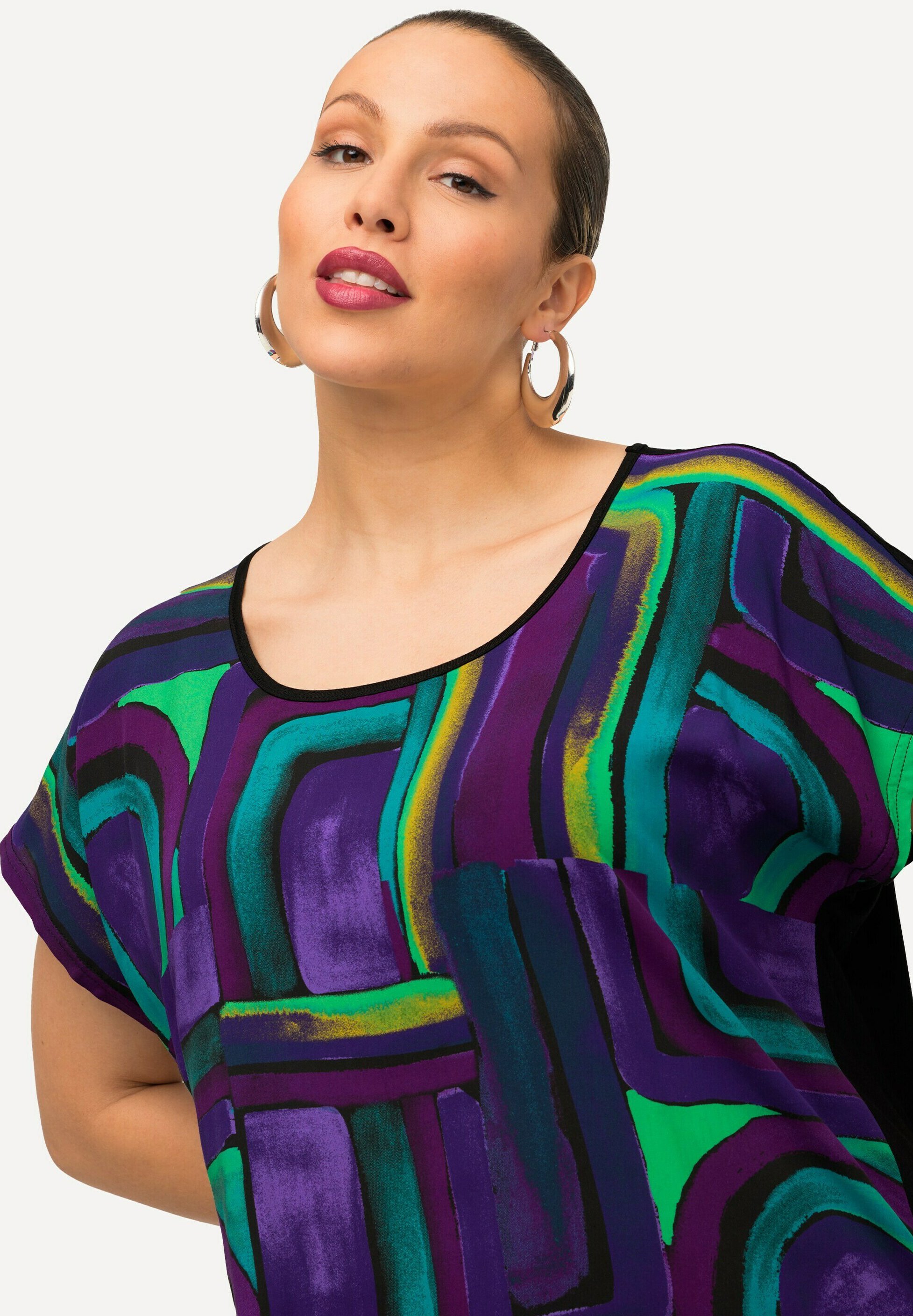 Ulla Popken T-Shirt Con Maniche In Pizzo, Donna, Vestibilità Regolare, Moda Per Taglie Forti