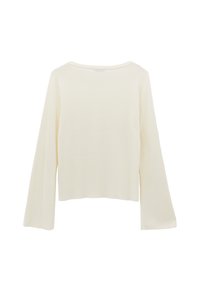 Långärmad topp i krämvit med rundad halsringning, löst sittande passform och sidoflikar i fållen för extra detalj och komfort.