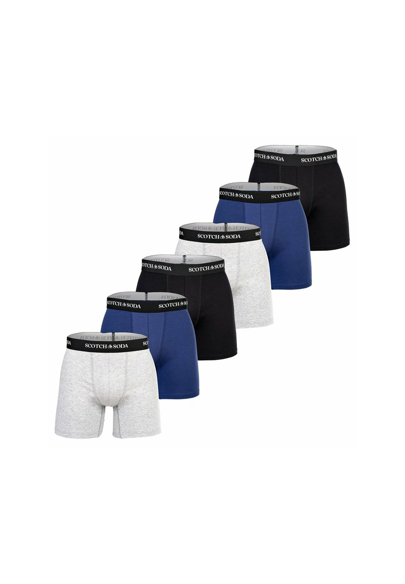 Set van zes boxershorts in zwart, marineblauw en grijs. Gemaakt van zachte katoen, met een elastische tailleband met "Scotch & Soda" branding.