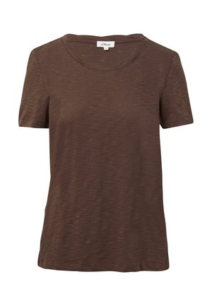 s.Oliver MIT FLAMM STRUKTUR UND AUSSCHNITT-DETAIL - Basic T-shirt - mokka