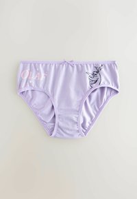 Lila bomullsblandning shorts för pojkar med en tryckt Olaf-karaktär och "OLAF"-text i pastellfärger, med en rosettdetalj vid midjan.