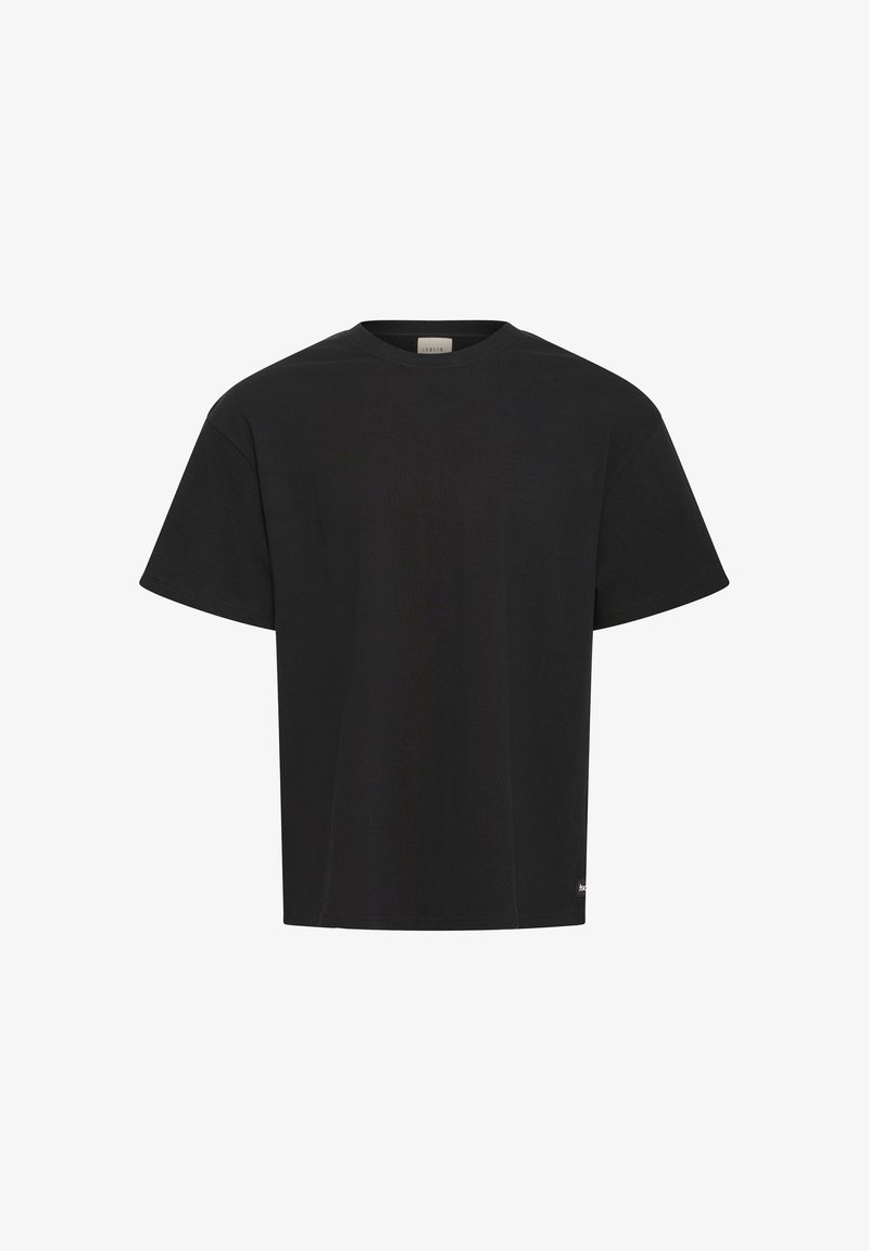 Μαύρο κοντομάνικο T-shirt με στρογγυλή λαιμόκοψη, άνετη εφαρμογή, μοντέρνο σχέδιο και μικρή ετικέτα με λογότυπο στο κάτω μέρος.