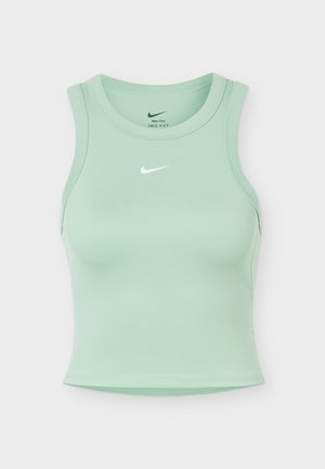 Αθλητικό αμάνικο crop top της Nike σε μέντα πράσινο με λευκό λογότυπο Swoosh στο κέντρο του στήθους, κατασκευασμένο από ύφασμα Dri-FIT.