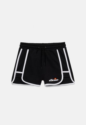 Pantaloncini sportivi neri con rifinitura bianca, vita elastica con coulisse e logo ellesse sulla gamba anteriore sinistra.