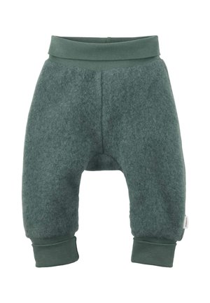 Weiche, grüne Fleece-Babyhosen mit elastischem Bund und Bündchen, entworfen für Wärme und Komfort.