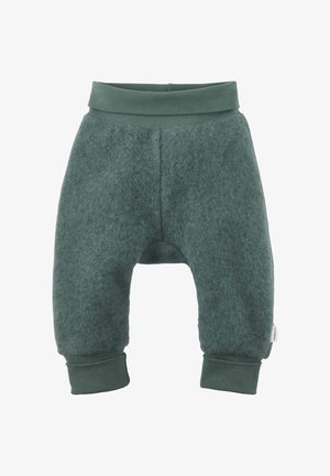 Weiche, grüne Fleece-Babyhosen mit elastischem Bund und Bündchen, entworfen für Wärme und Komfort.
